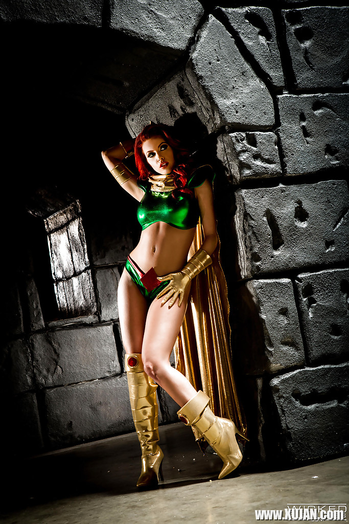 Busty redhead Britney Amber modeling topless in cosplay outfit - Photo #1354330