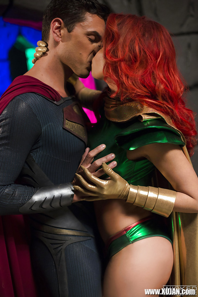 Chesty cosplay redhead Britney Amber taking a cumshot on her tongue - Photo #1354341