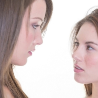 Sweet lesbian Shyla Jennings kissing with her svelte friend