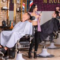 Kinky foursome with Anya Krey and Clea Gaultier in a barbershop
