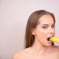 Lovely Kinuski Kakku using banana in sexy lingerie