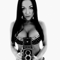 Pictures of Audrey Bitoni showing her pussy in black and white
