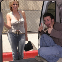 Frisky MILF with big tits gets tricked into blowjob on a back seat