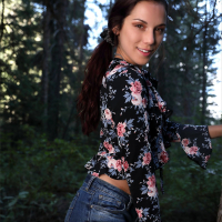 Elena Generi shows her hairy pussy in the forest