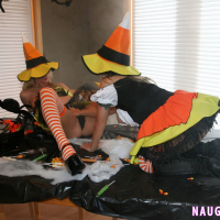 Busty Naughty Allie has lesbian Sex on Halloween