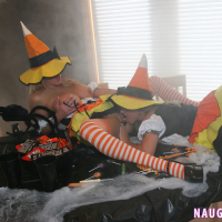 Busty Naughty Allie has lesbian Sex on Halloween