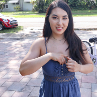 Asian hottie Mina Moon drops her blue dress and serves cock in POV style