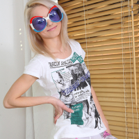Gorgeous blond teen Pinky June teasing
