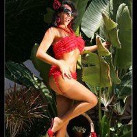 Model Eve in stockings outdoors