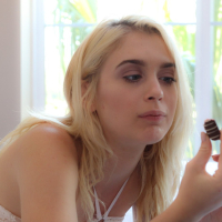 Hot Anastasia Knight is face full of cum before getting her reward