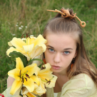 Young teen Milena D naked outdoors showing perky small tits hairy muff