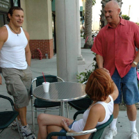 Hot redhead teen hardcore threesome sex with two old men