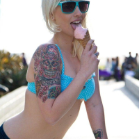 Pictures of Lynn Pops teasing with her feet and an ice cream cone