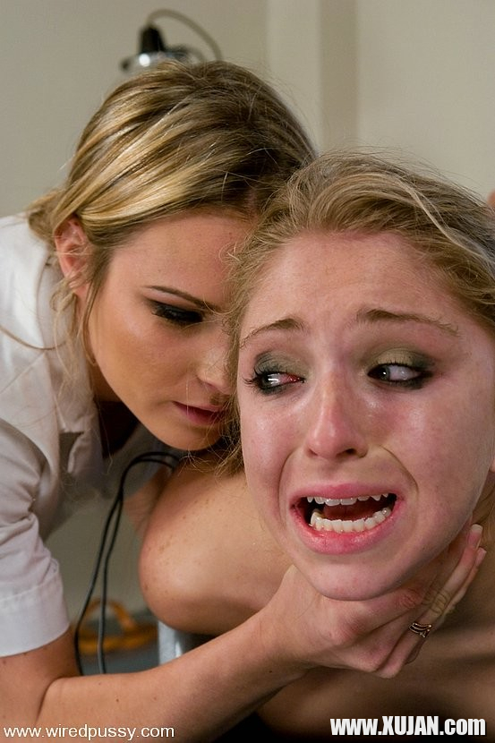 Nurse Jaelyn Fox with patient Harmony bound to gyno chair - Photo #1430133