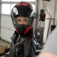 Sexy biker Kate Rich paying for a bike repair with her tight pussy