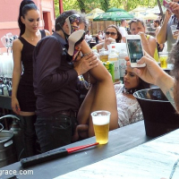 Nomi Melone is dominated and exposed in public for sex by lezdom