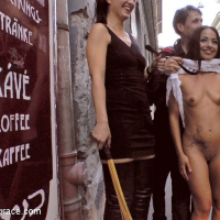 Nomi Melone is dominated and exposed in public for sex by lezdom