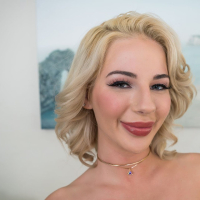 Cute blonde Bella Rose blowing and fucking his huge dick in the bedroom