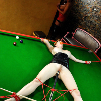 Busty MILF in glasses Emma Butt dominates Tarra White in the pool hall