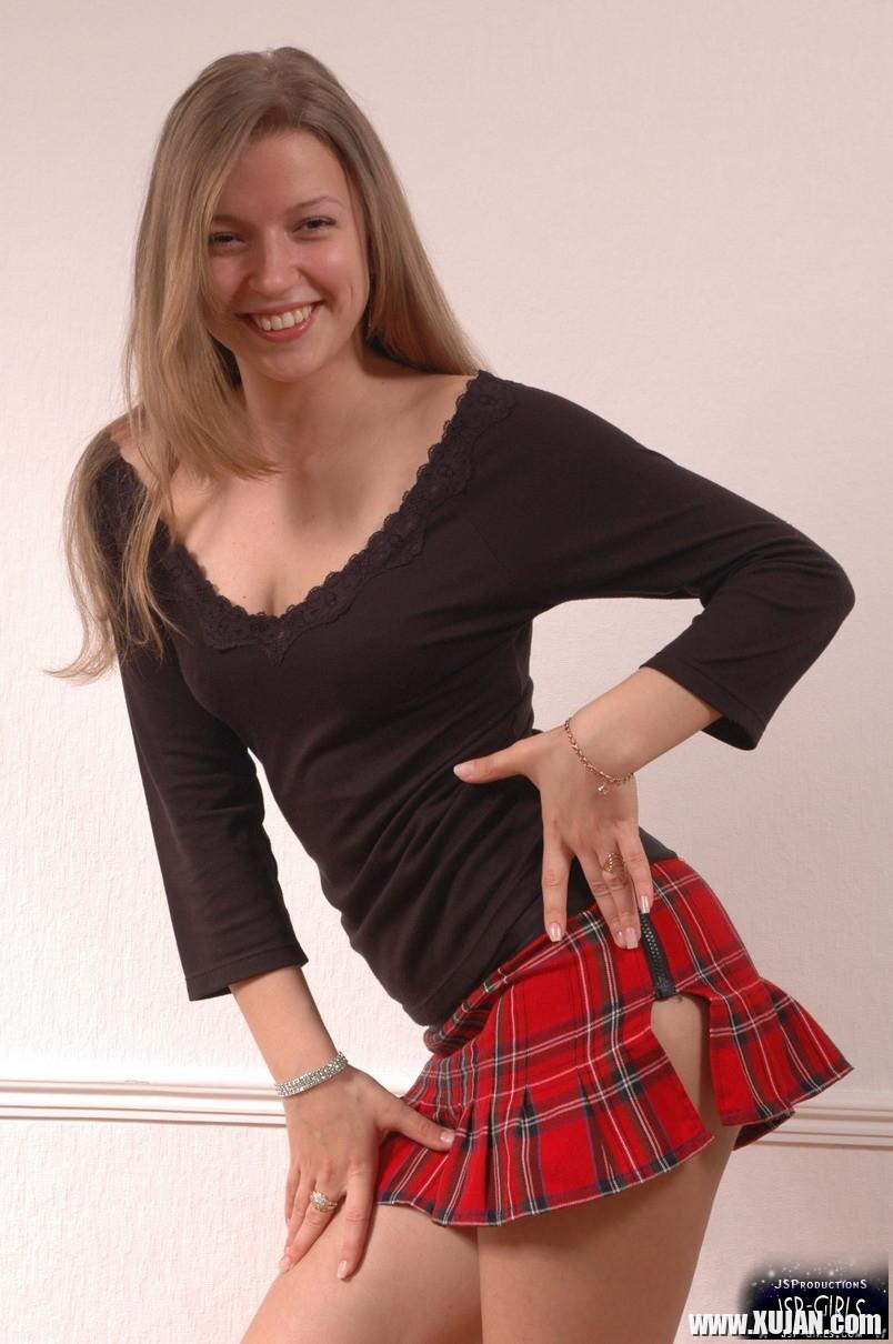 Cute girl Sarah shows off in her new plaid skirt - Photo #1458412