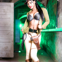 Ebony solo model Jasmine Webb stripping out of cosplay outfit