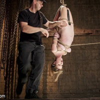 Ashley Lane hot blonde in rope bondage is toyed to orgasm in dungeon