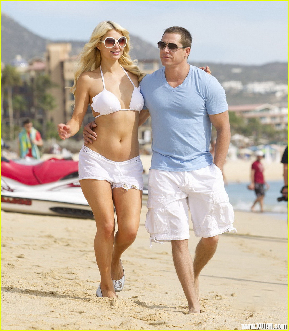 Paris Hilton wearing sexy white bikini seethrough shorts at the beach in Cabo - Photo #1480179