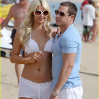 Paris Hilton wearing sexy white bikini seethrough shorts at the beach in Cabo