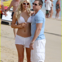 Paris Hilton wearing sexy white bikini seethrough shorts at the beach in Cabo