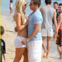 Paris Hilton wearing sexy white bikini seethrough shorts at the beach in Cabo