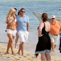 Paris Hilton wearing sexy white bikini seethrough shorts at the beach in Cabo