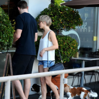Julianne Hough caught in tiny denim shorts and white top while leaving Cuvee in