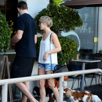 Julianne Hough caught in tiny denim shorts and white top while leaving Cuvee in