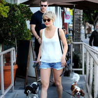 Julianne Hough caught in tiny denim shorts and white top while leaving Cuvee in