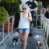 Julianne Hough caught in tiny denim shorts and white top while leaving Cuvee in