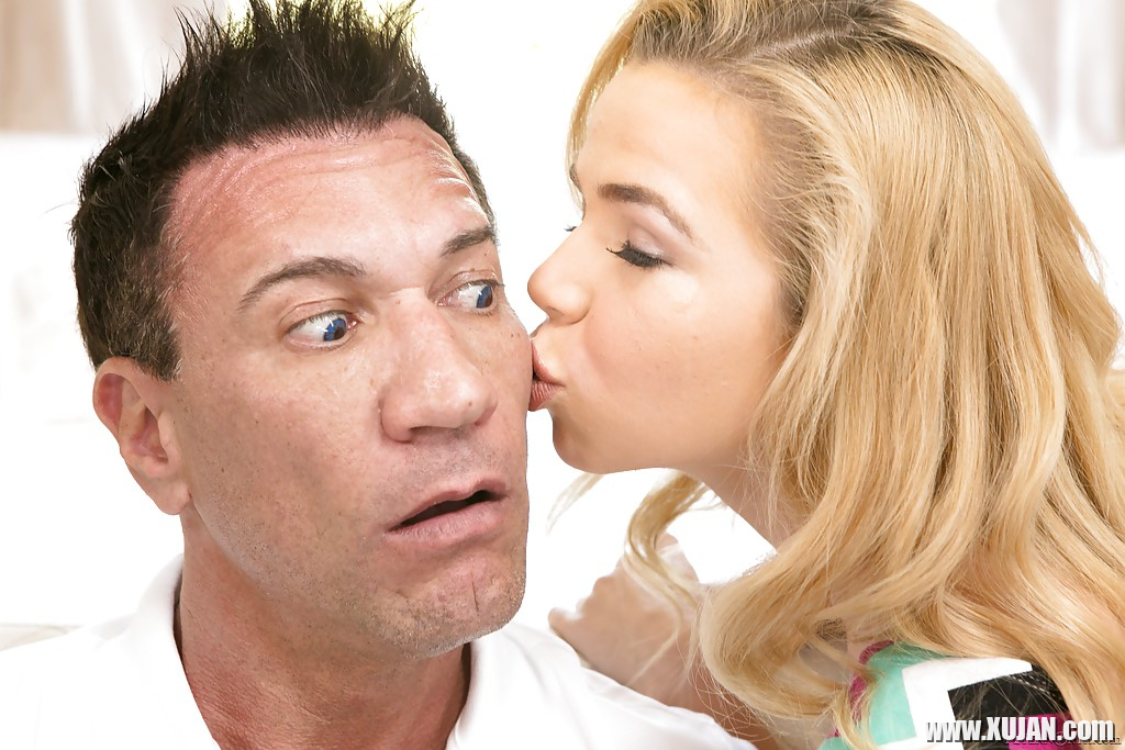 Young blonde girl Alina West seducing older man for sexual activities - Photo #1482981