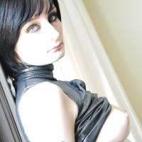 Tattooed brunette Violet Monroe smoking cigarette while flashing underwear