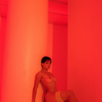 Athletic Mia Valentine wearing kinky lingerie on photoshoot