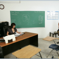Busty MILF teacher in glasses Alia Janine goes naughty with her student