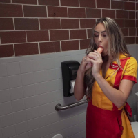 Horny MacKenzie Mace stuffs her pussy with dildo while sucking dick