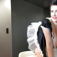 European babe Leanne Crow releasing huge juggs from maids uniform