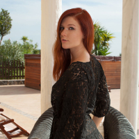 Natural redhead Mia Sollis flaunting hard nipples tight ass with bald muff
