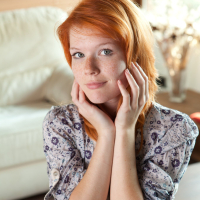 Freckled redhead Mia Sollis unveiling perky teen tits and shaved vagina