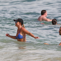 Britney Spears booty wearing skimpy blue bikini at the beach in Hawaii