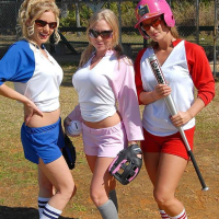 Amazing britney and her red white and blue softball babes get down for some ball