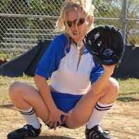 Amazing britney and her red white and blue softball babes get down for some ball