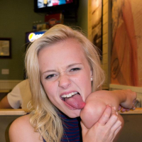 Blonde teen Kenze Thomas teases in her blue dress