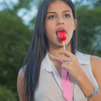 Latina Denisse Gomez strips off pantyhose and panties