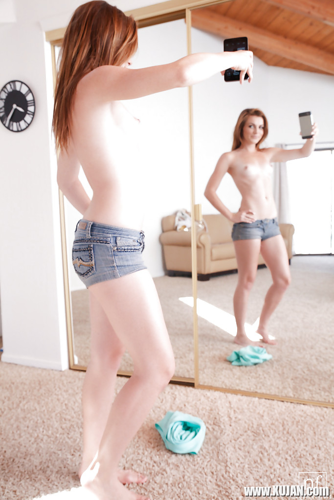 Undressing teen babe Emma Stoned shows off her tiny tits in shorts - Photo #1531744