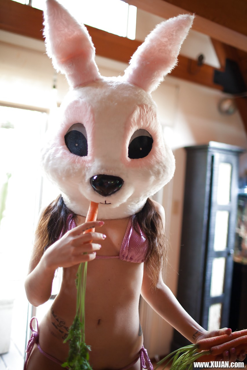 Topless chick Gabriella Paltrova flaunting nice tits in cosplay bunny head - Photo #1533169
